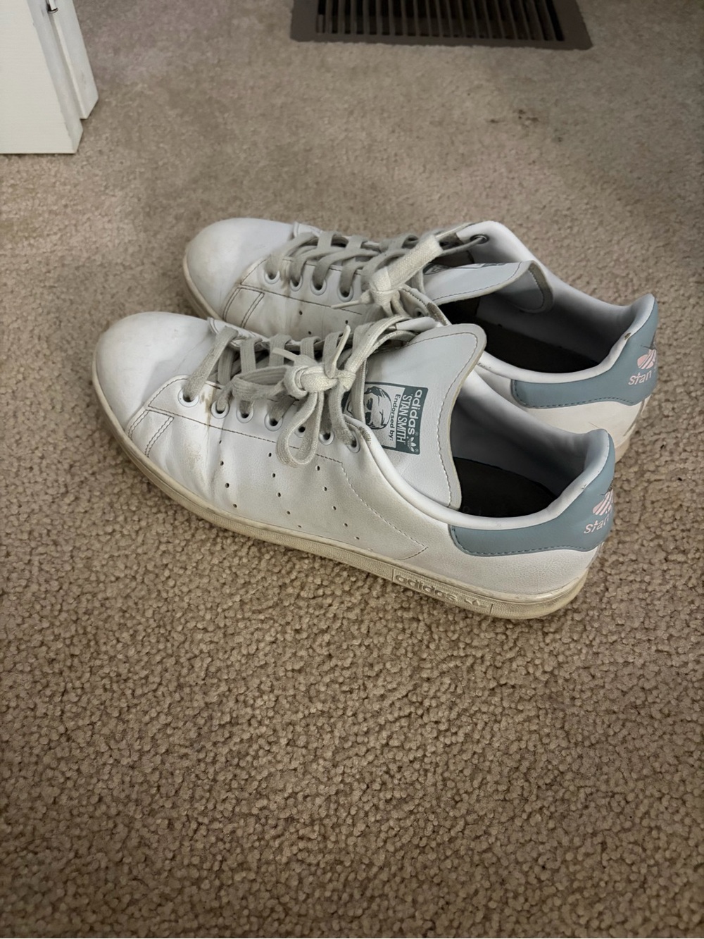 adidas White and Light Blue Women's Stan Smith Sneakers